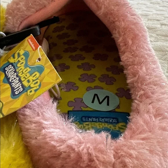 Women’s SpongeBob SquarePants & Patrick Fuzzy Sparkly Slippers - Pink and Yellow - Picture 9 of 10